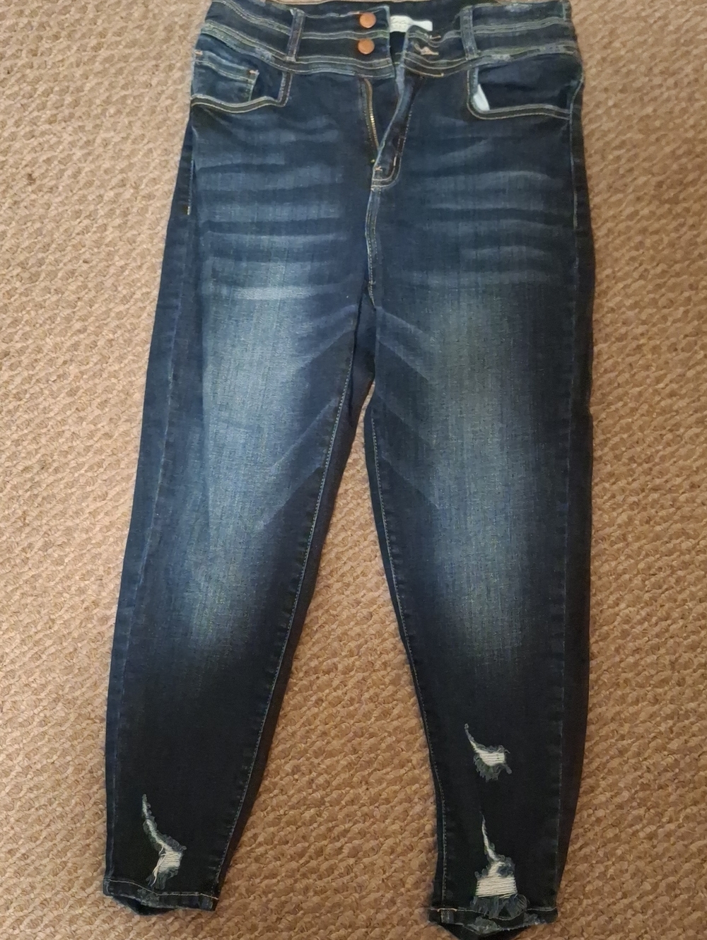 KanCan Dark Blue Denim with Tan Stitching